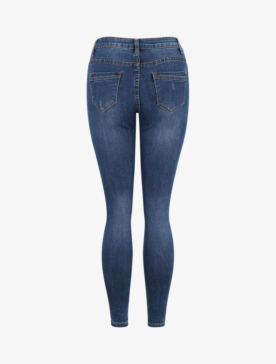 Jean skinny taille haute et délavé - Bleu - Image 2