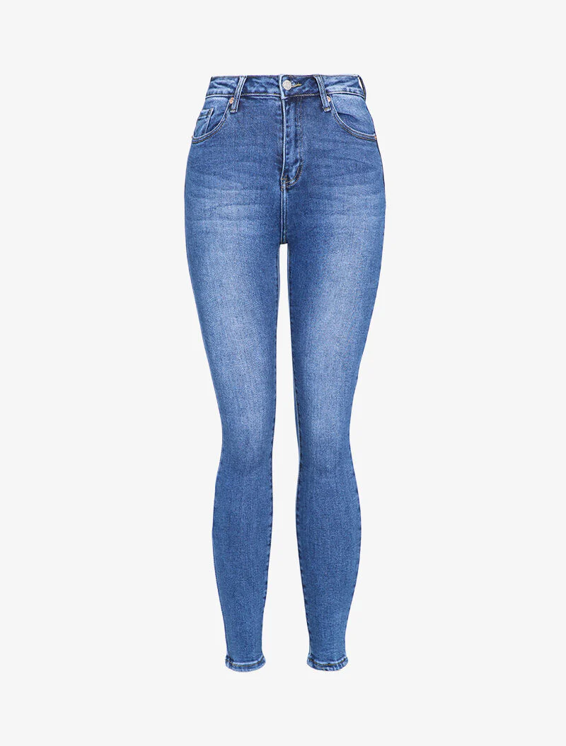 Jean skinny taille haute légèrement délavé - Bleu clair