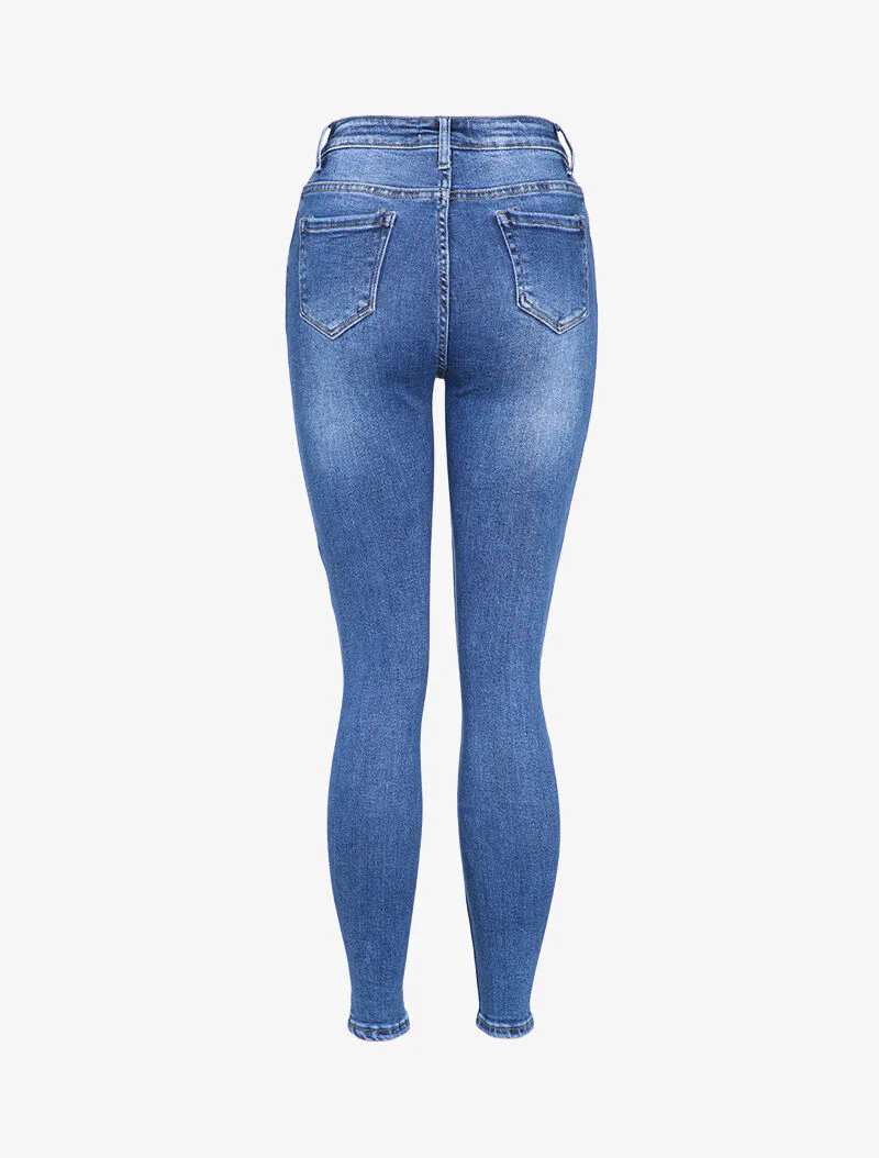 Jean skinny taille haute légèrement délavé - Bleu clair - Image 2