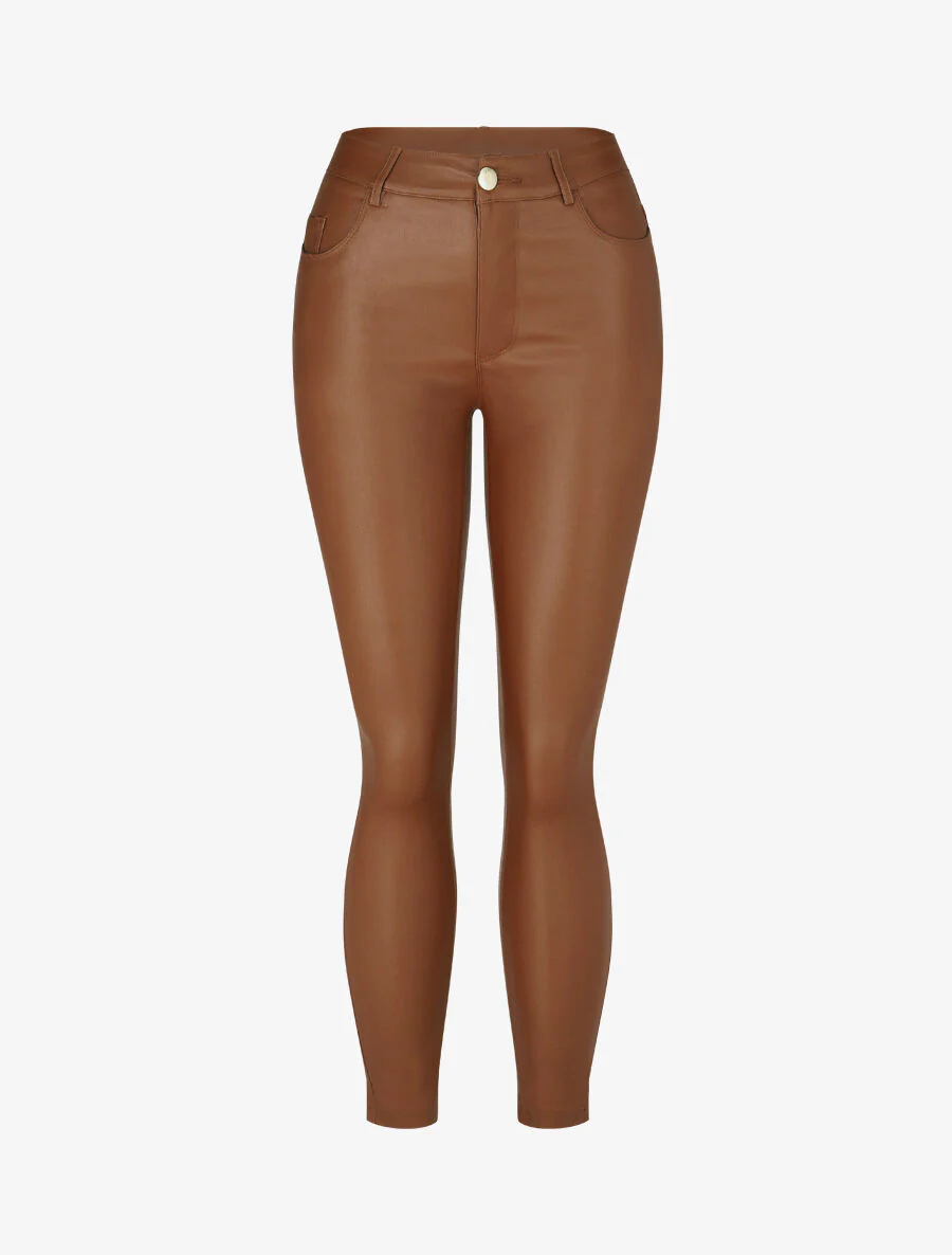 Jean skinny taille standard effet ciré - Camel