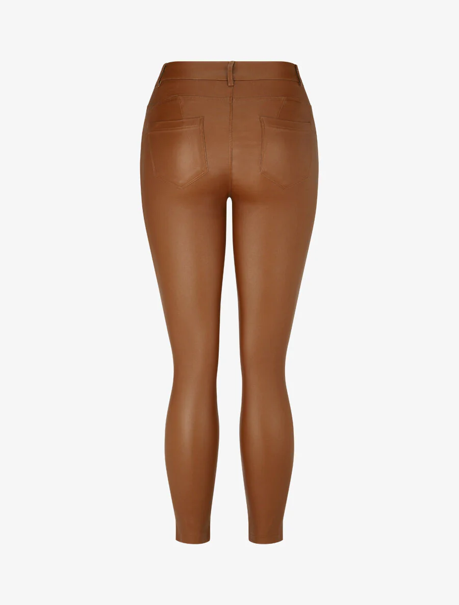 Jean skinny taille standard effet ciré - Camel - Image 2