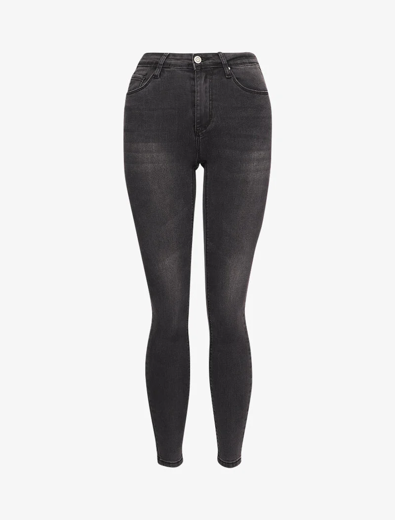Jean skinny taille standard légèrement délavé - Gris foncé