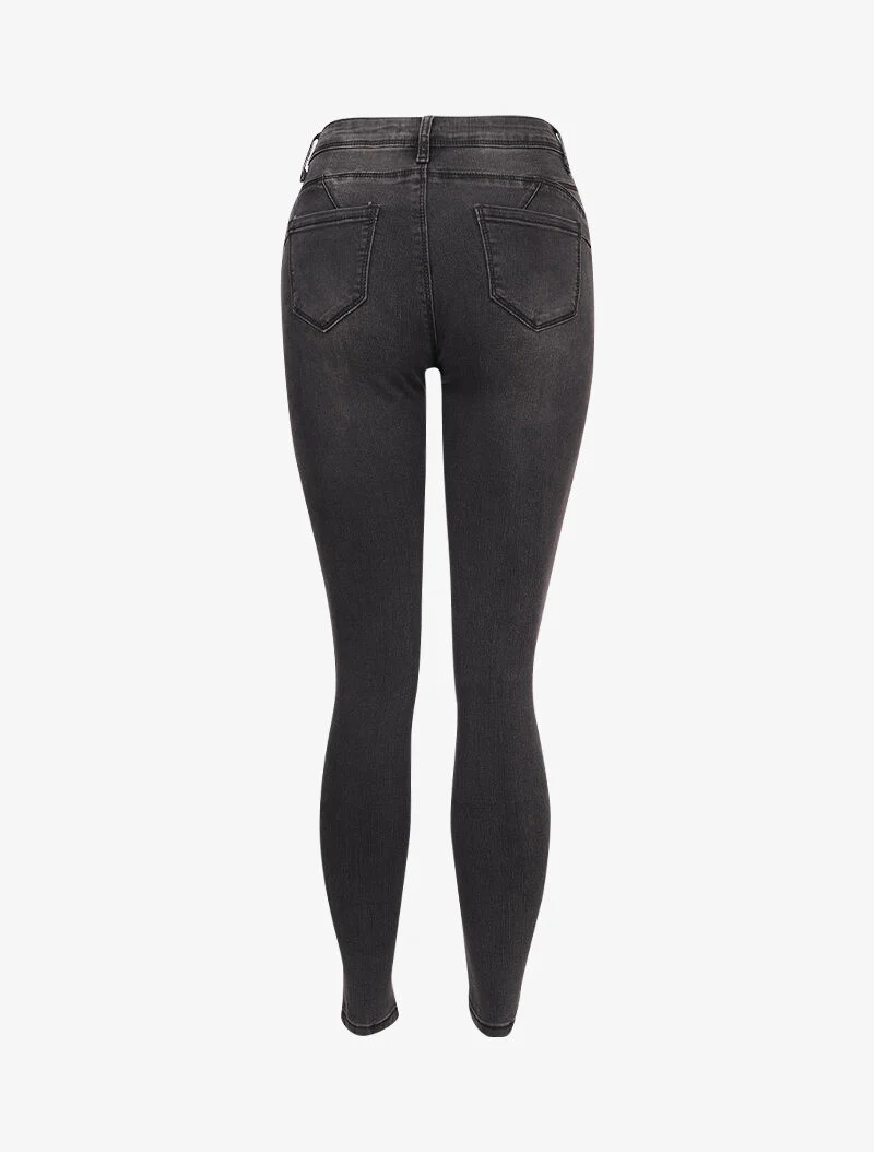 Jean skinny taille standard légèrement délavé - Gris foncé - Image 2