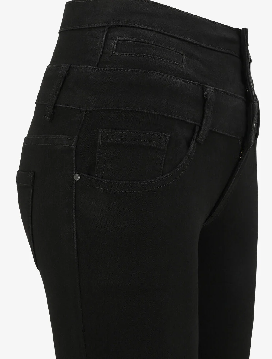 Jean skinny uni à taille empire - Noir - Image 3