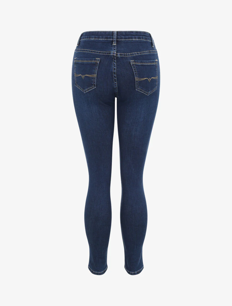 Jean skinny uni à taille haute - Bleu foncé - Image 2