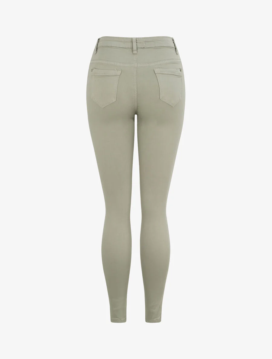 Jean skinny uni à taille haute - Vert olive - Image 4