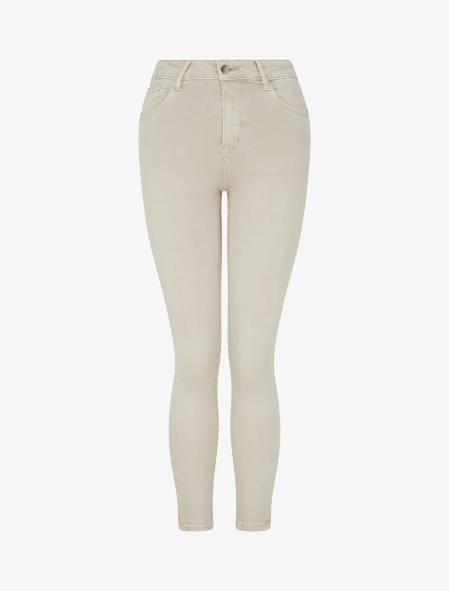Jean skinny uni à taille standard - Beige