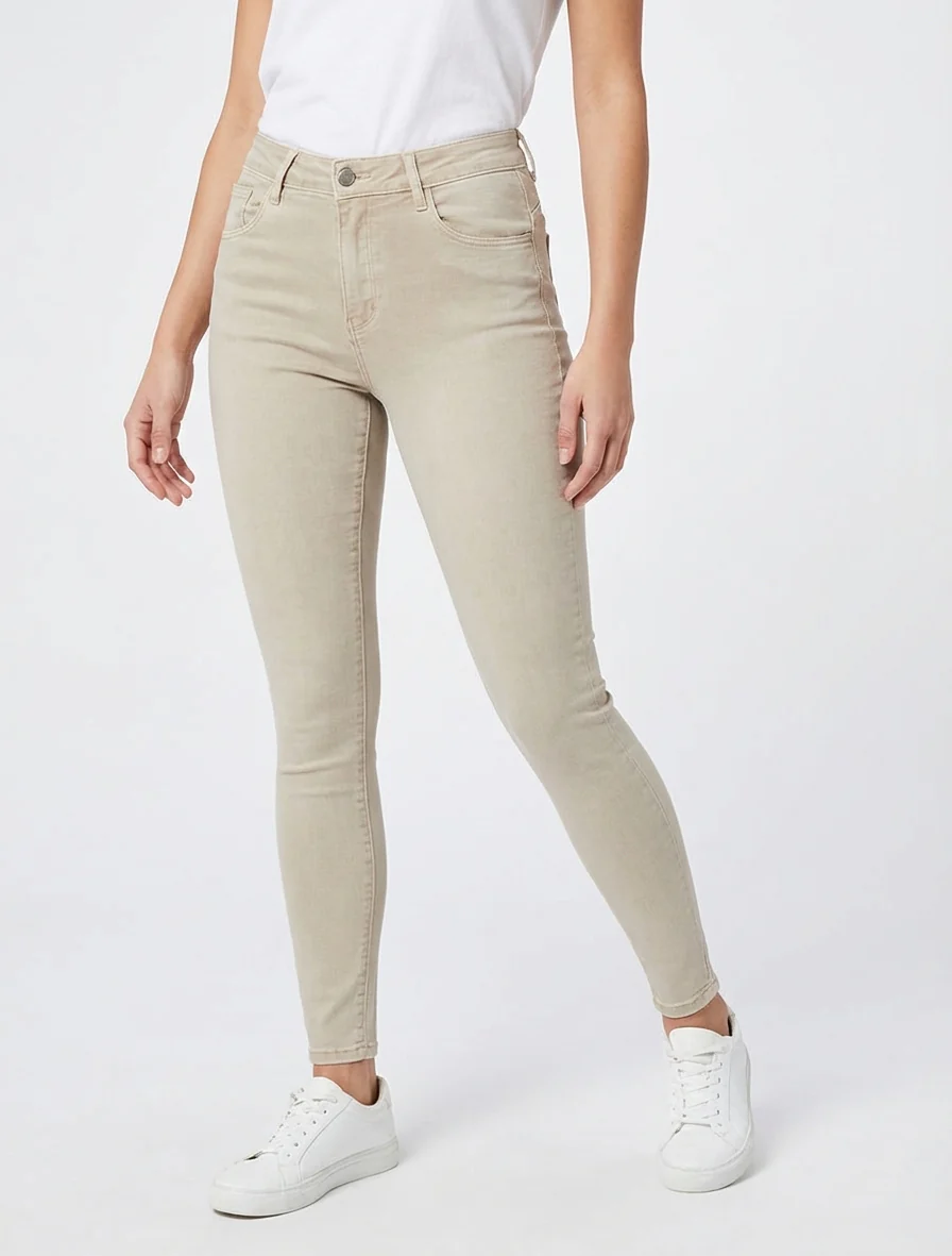 Jean skinny uni à taille standard - Beige - Image 4