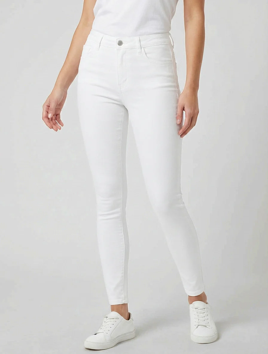 Jean skinny uni à taille standard - Blanc - Image 4
