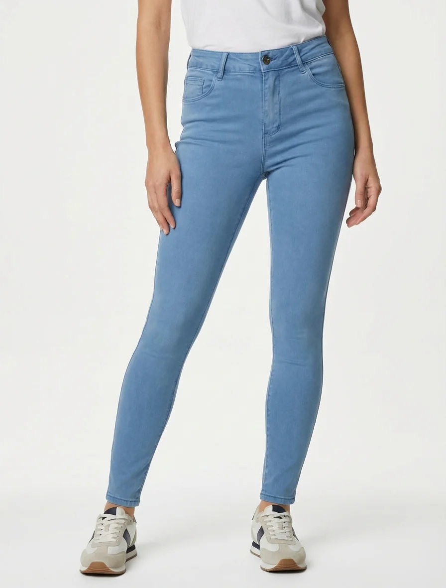 Jean skinny uni à taille standard - Bleu clair - Image 4