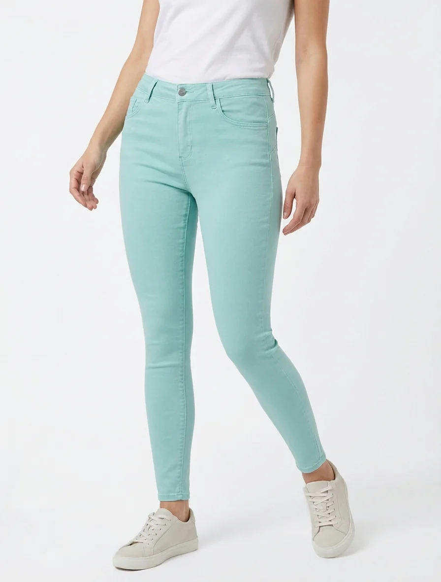 Jean skinny uni à taille standard - Vert d'eau - Image 4