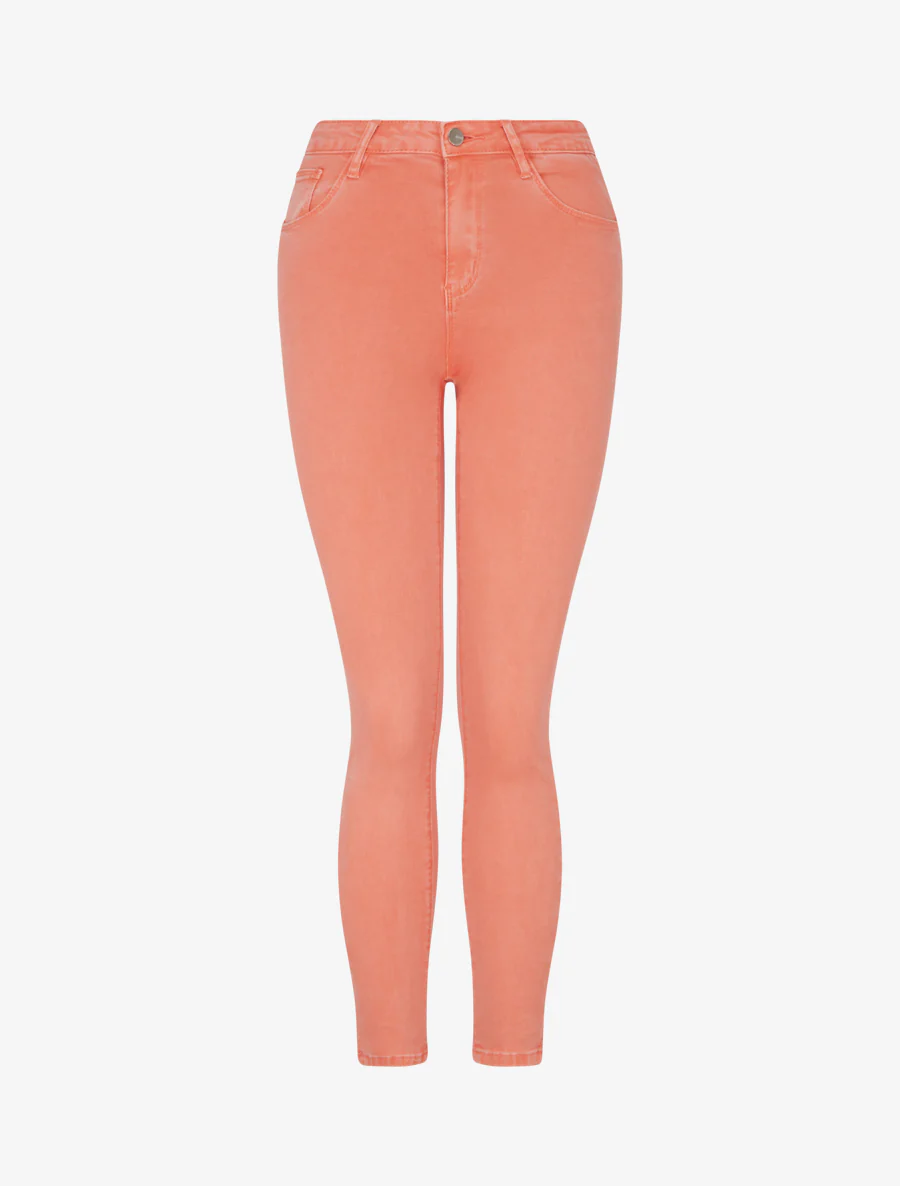 Jean skinny uni à taille standard - Corail