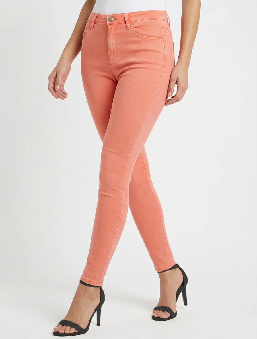 Jean skinny uni à taille standard - Corail - Image 4