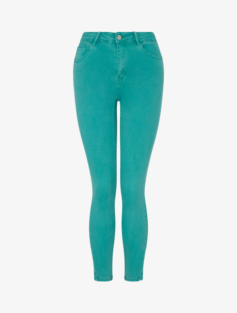 Jean skinny uni à taille standard - Turquoise