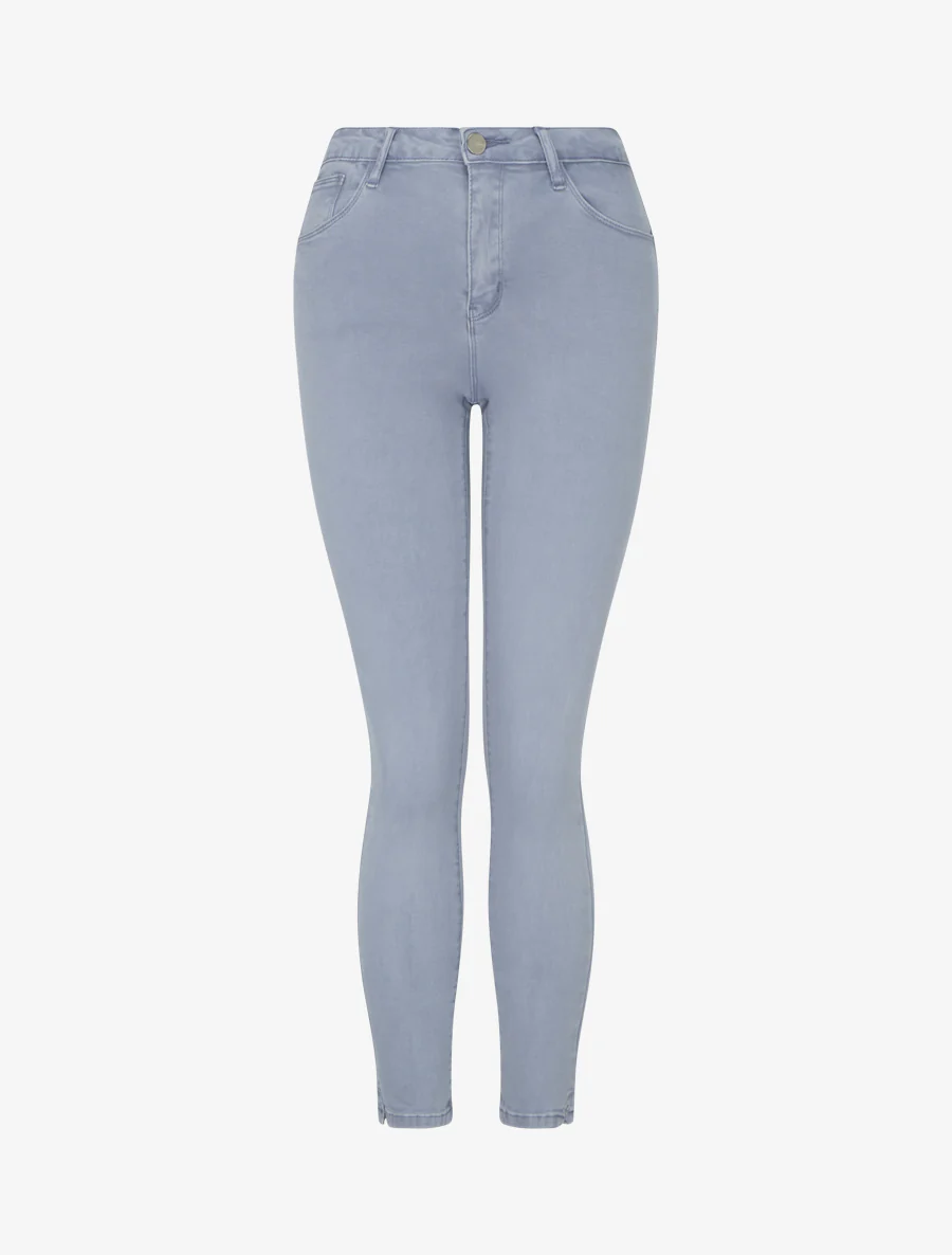 Jean skinny uni à taille standard - Bleu gris
