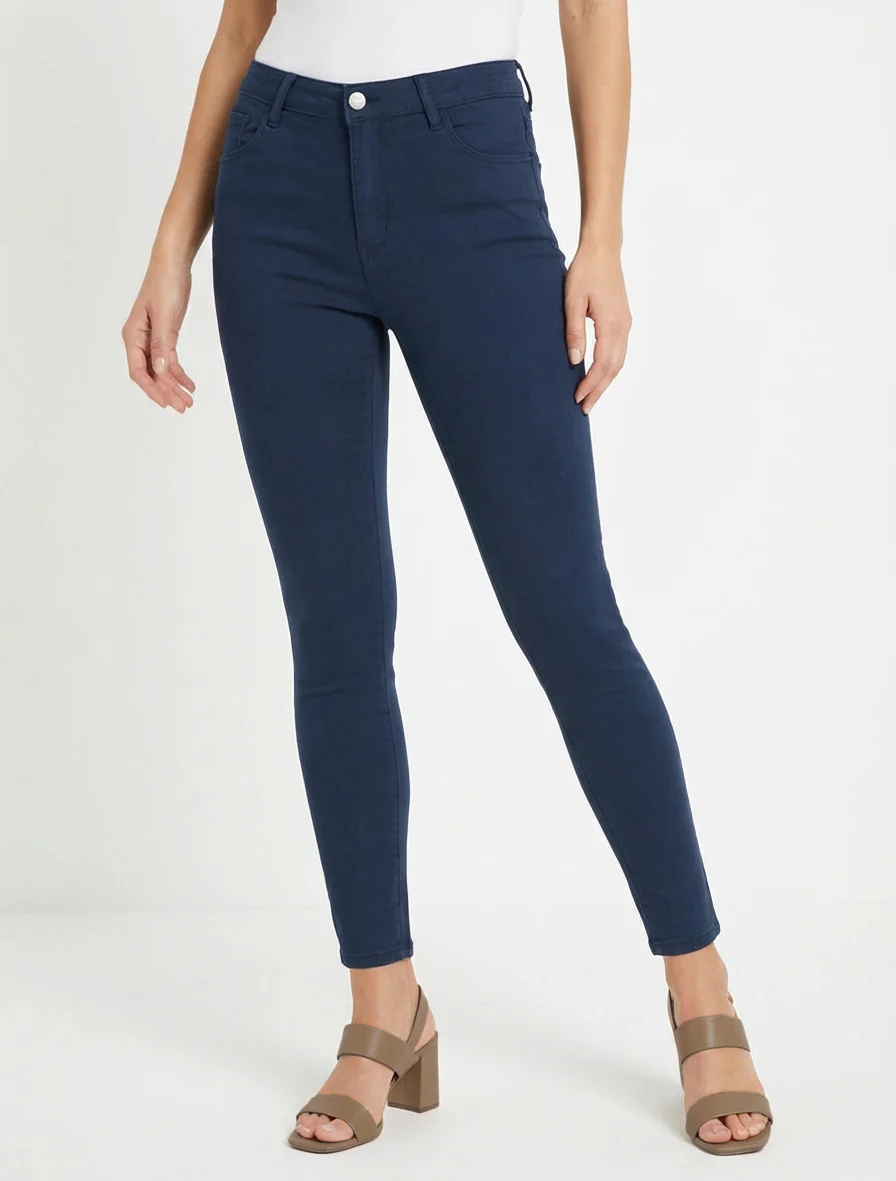Jean skinny uni à taille standard - Marine - Image 4
