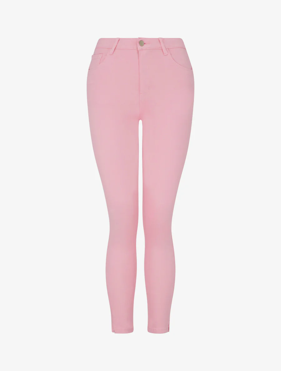 Jean skinny uni à taille standard - Rose