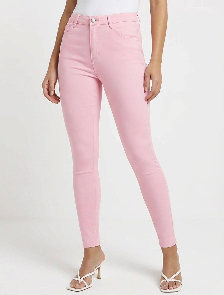 Jean skinny uni à taille standard - Rose - Image 4