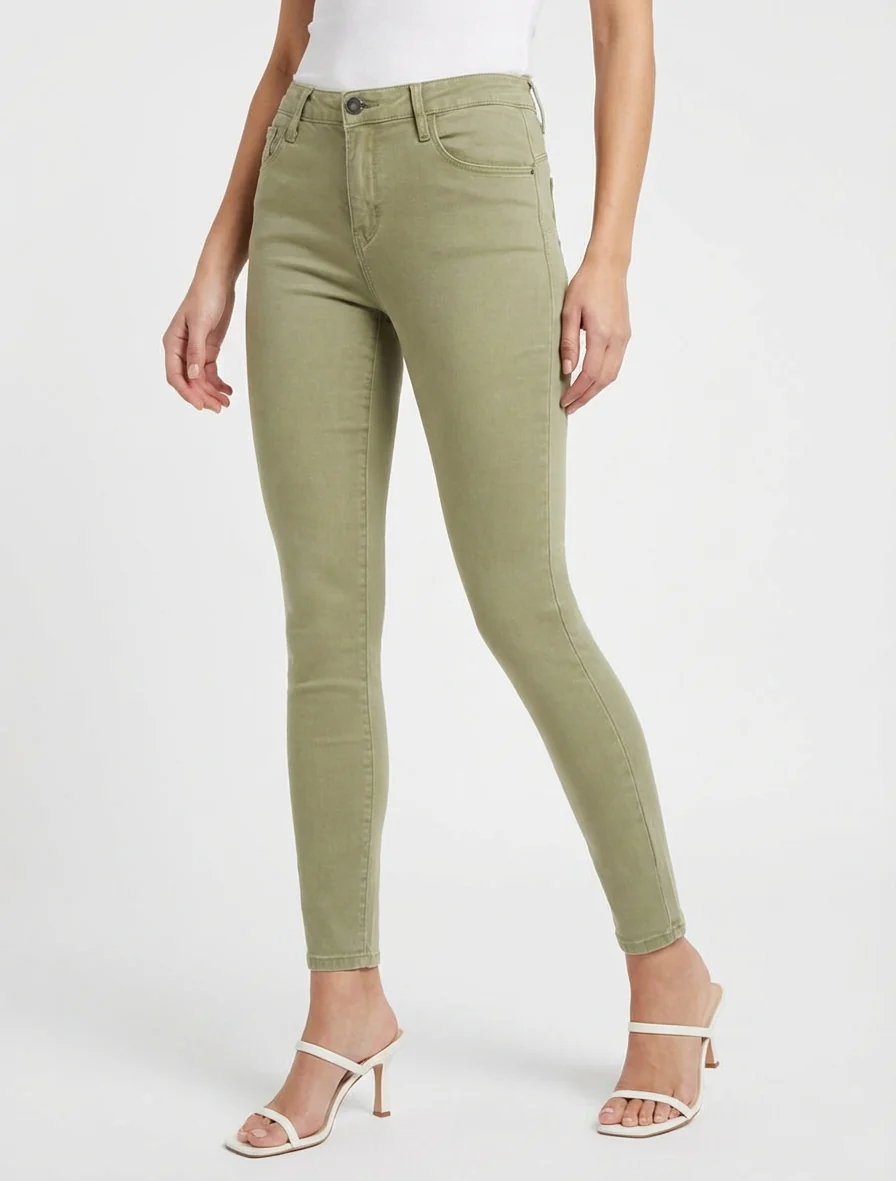 Jean skinny uni à taille standard - Kaki clair - Image 4