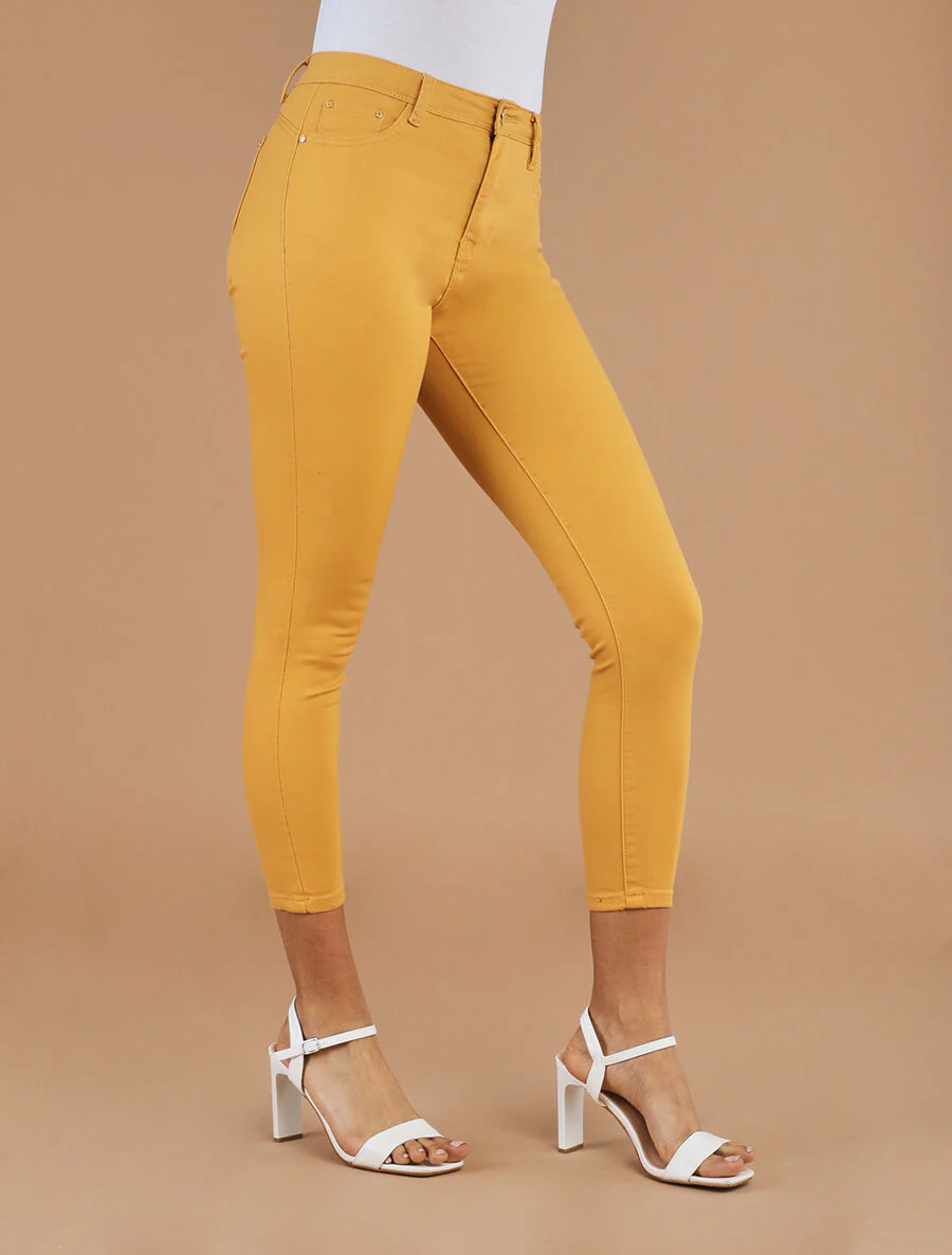 Jean skinny uni push up taille standard - Moutarde - Image 4