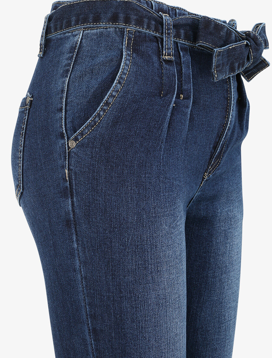 Jean slim 7/8 à taille haute à pinces - Bleu foncé - Image 3