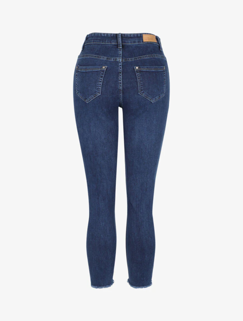Jean slim 7/8 bords coupe franche à griffures - Bleu denim - Image 2