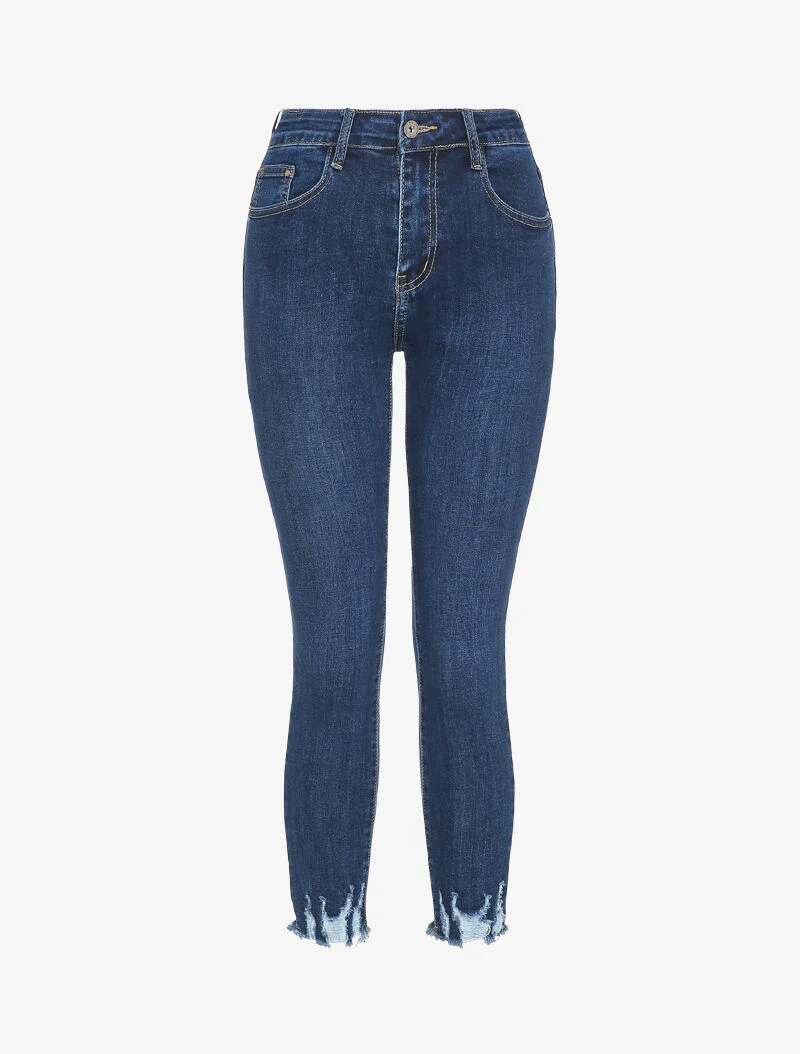 Jean slim à bords coupe franche griffés - Bleu denim