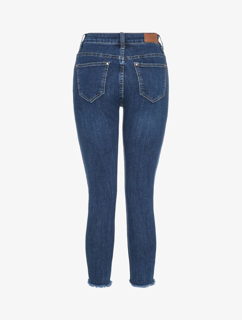 Jean slim à bords coupe franche griffés - Bleu denim - Image 2