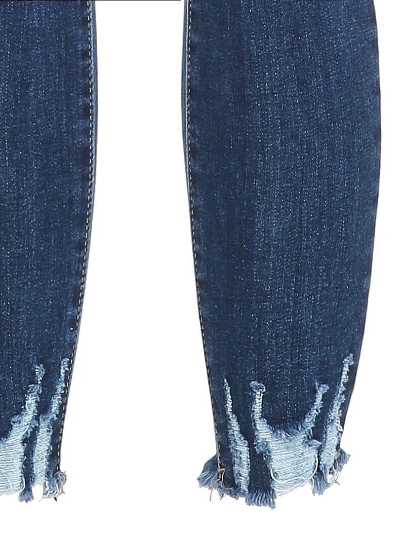 Jean slim à bords coupe franche griffés - Bleu denim - Image 3