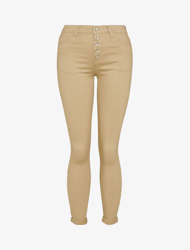 Jean slim à boutonnière - Beige