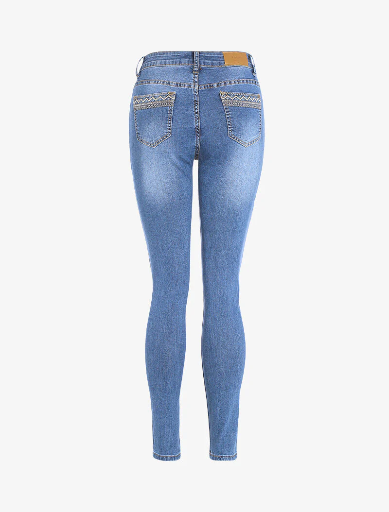 Jean slim à broderies et sequins - denim clair - Image 4