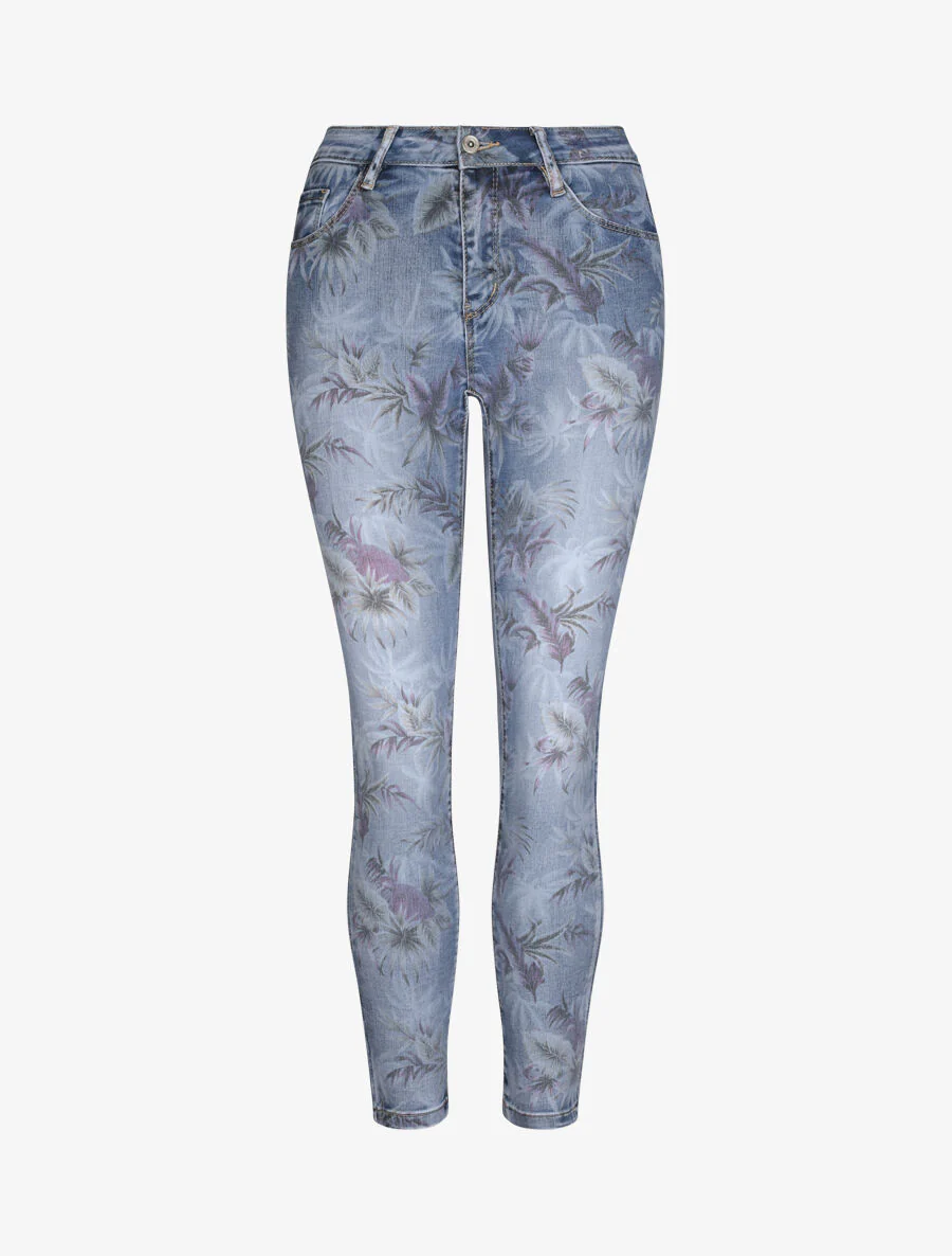 Jean slim à imprimé fleuri - Bleu denim