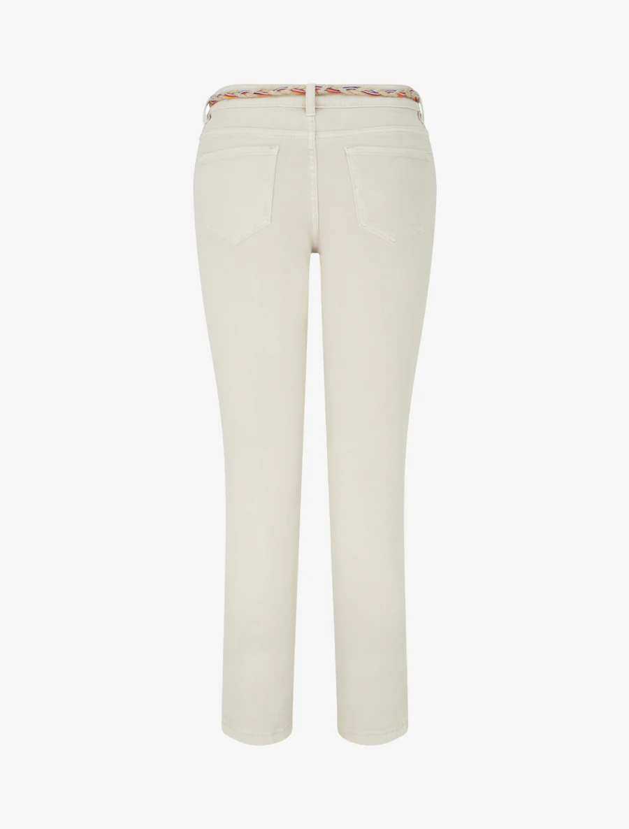 Jean slim à perles fantaisies et ceinture - Beige - Image 2