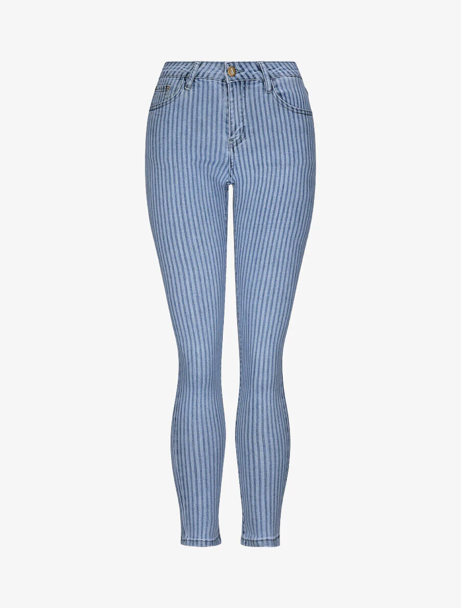 Jean slim à rayures - Bleu denim