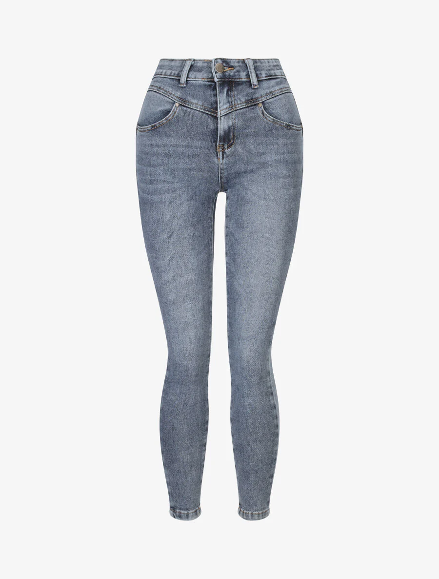 Jean slim à taille à coutures en V - Bleu