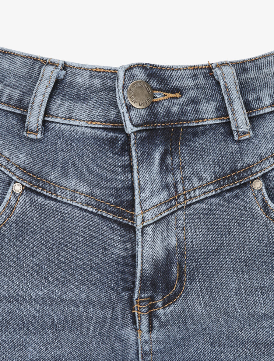 Jean slim à taille à coutures en V - Bleu - Image 3