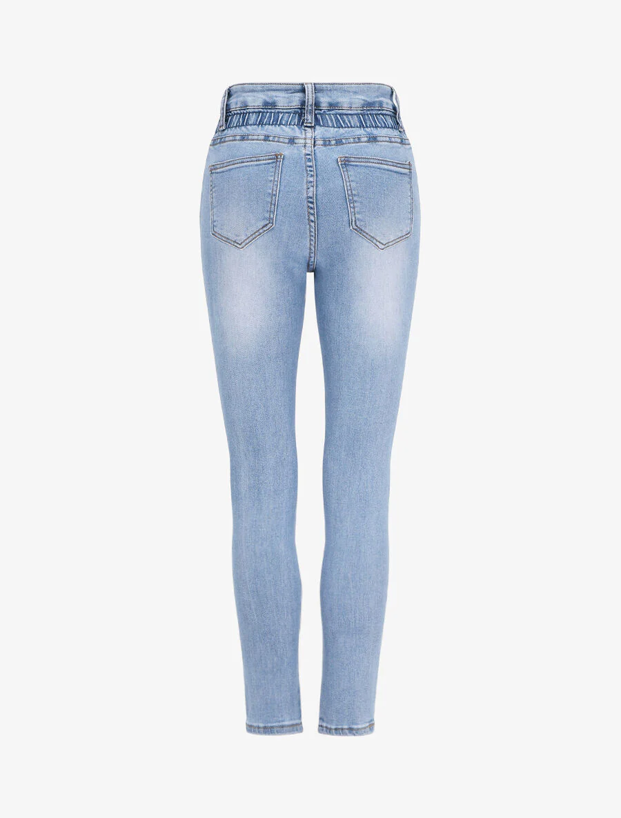 Jean slim à taille empire élastiquée - Bleu - Image 2