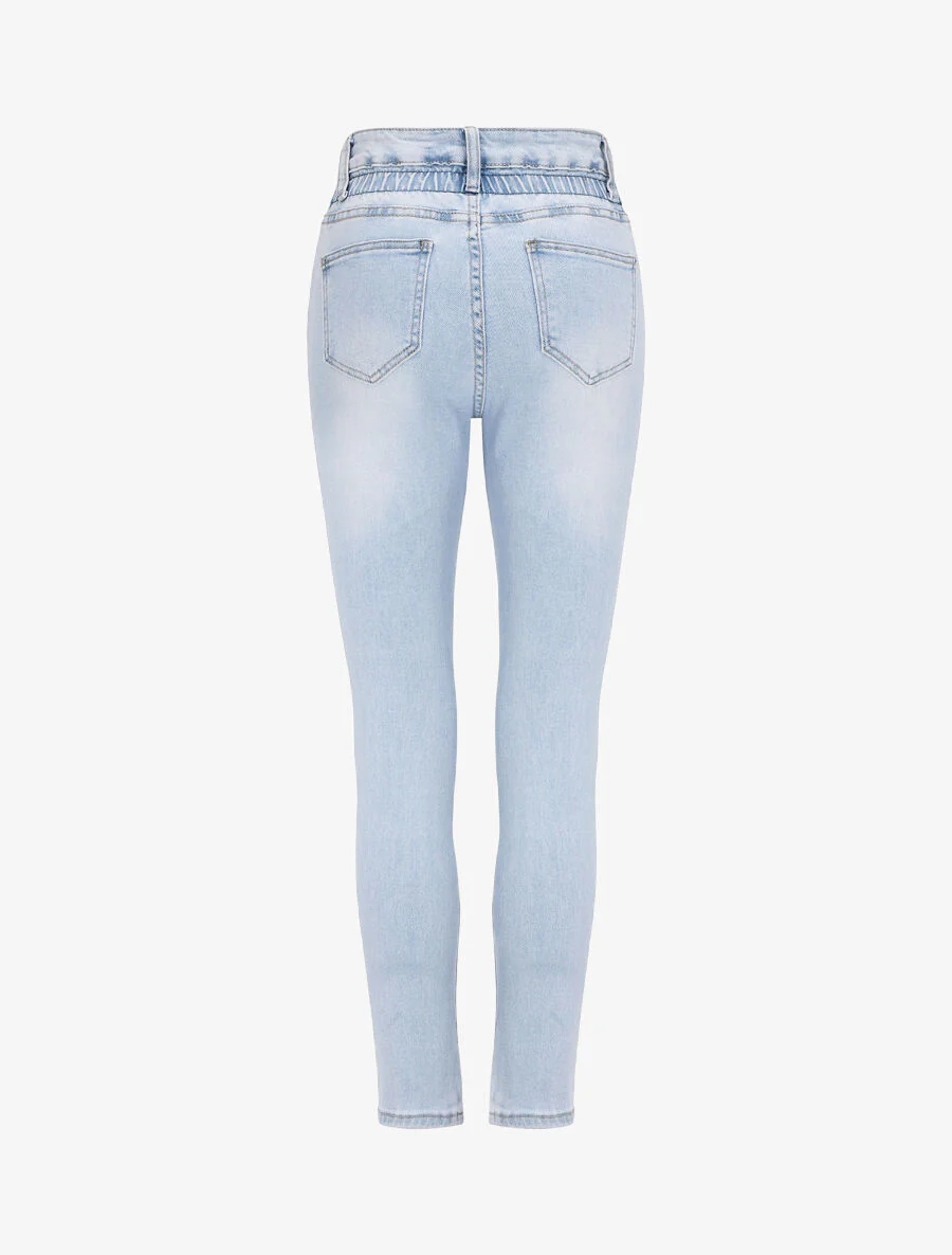 Jean slim à taille empire élastiquée - Bleu clair - Image 2