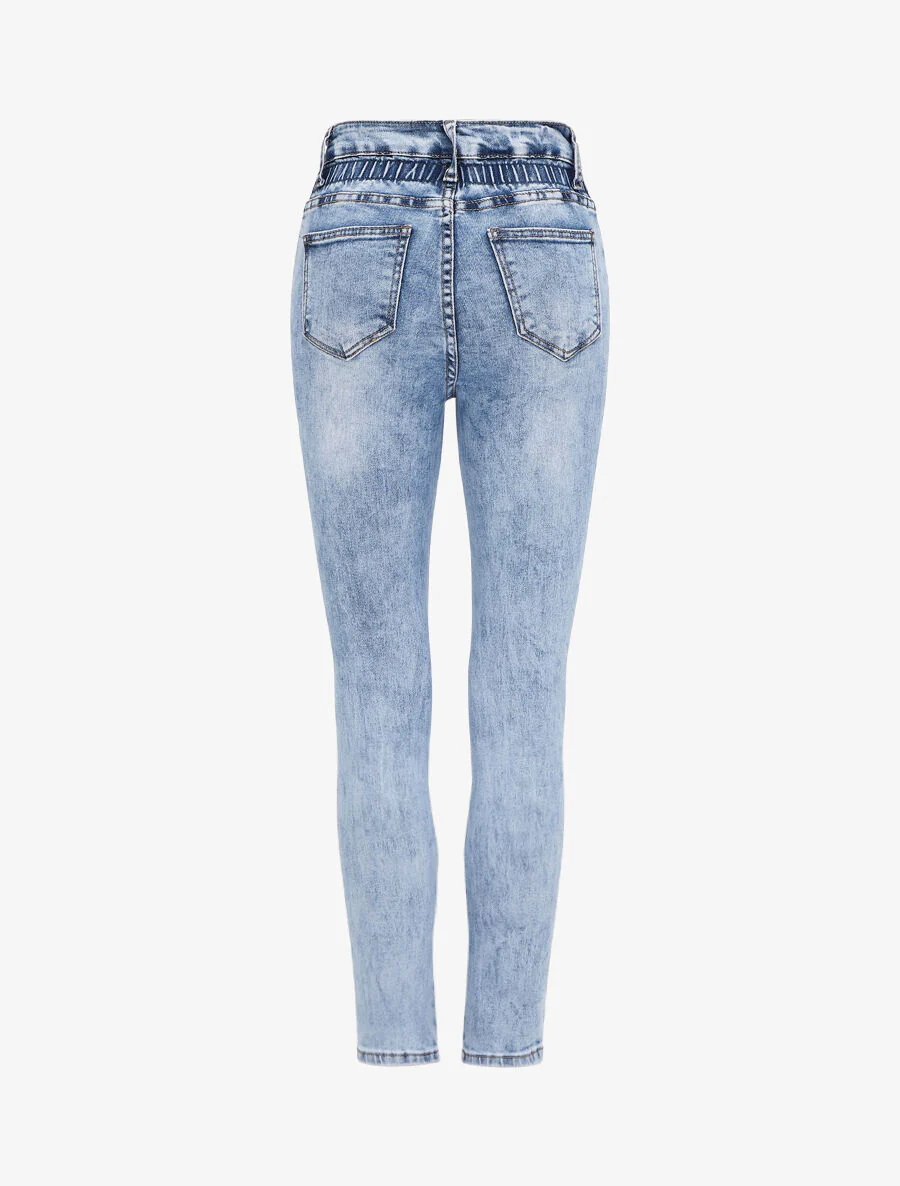 Jean slim à taille empire élastiquée - Bleu denim - Image 2