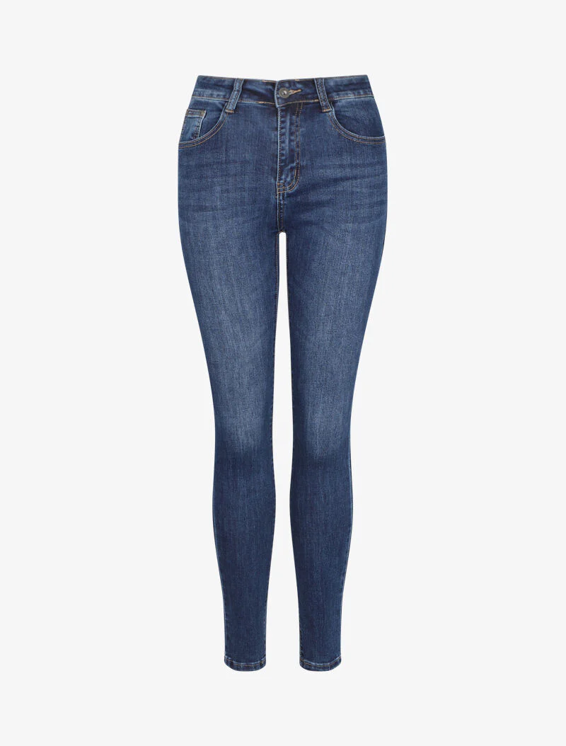 Jean slim à taille haute délavé - Bleu denim