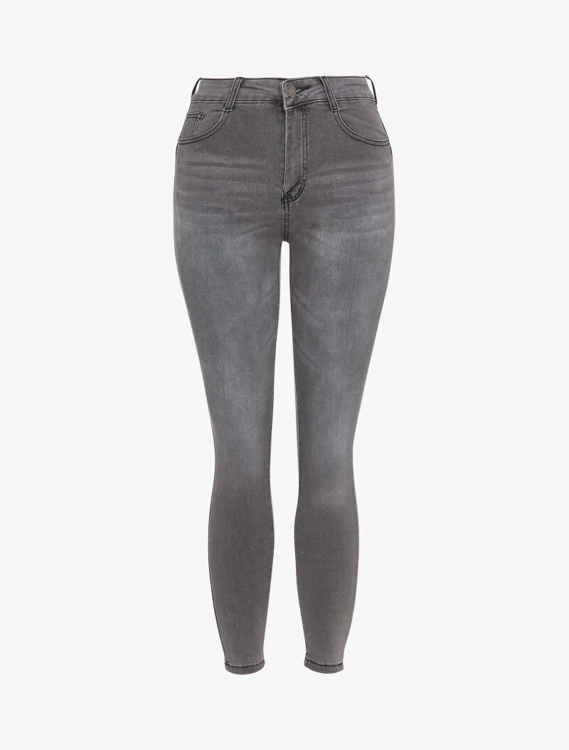 Jean slim à taille haute - Gris clair