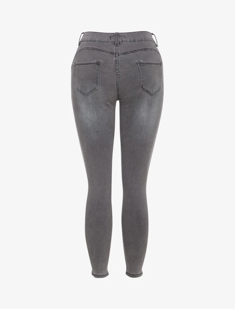 Jean slim à taille haute - Gris clair - Image 2