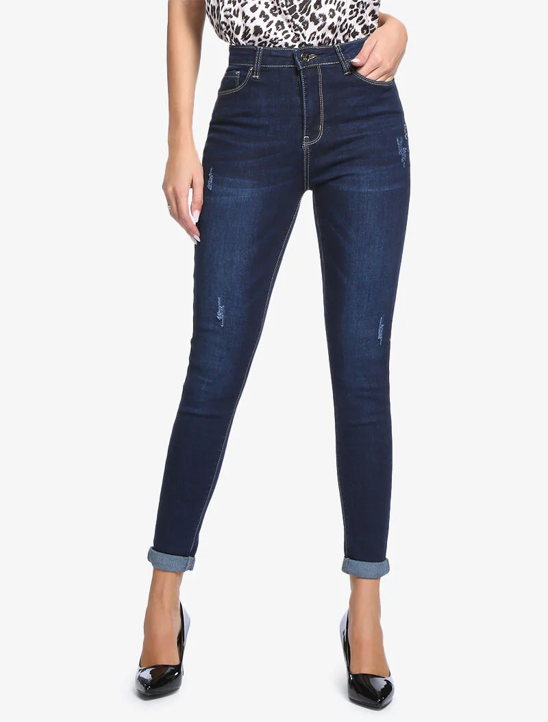Jean slim basique griffé - bleu denim