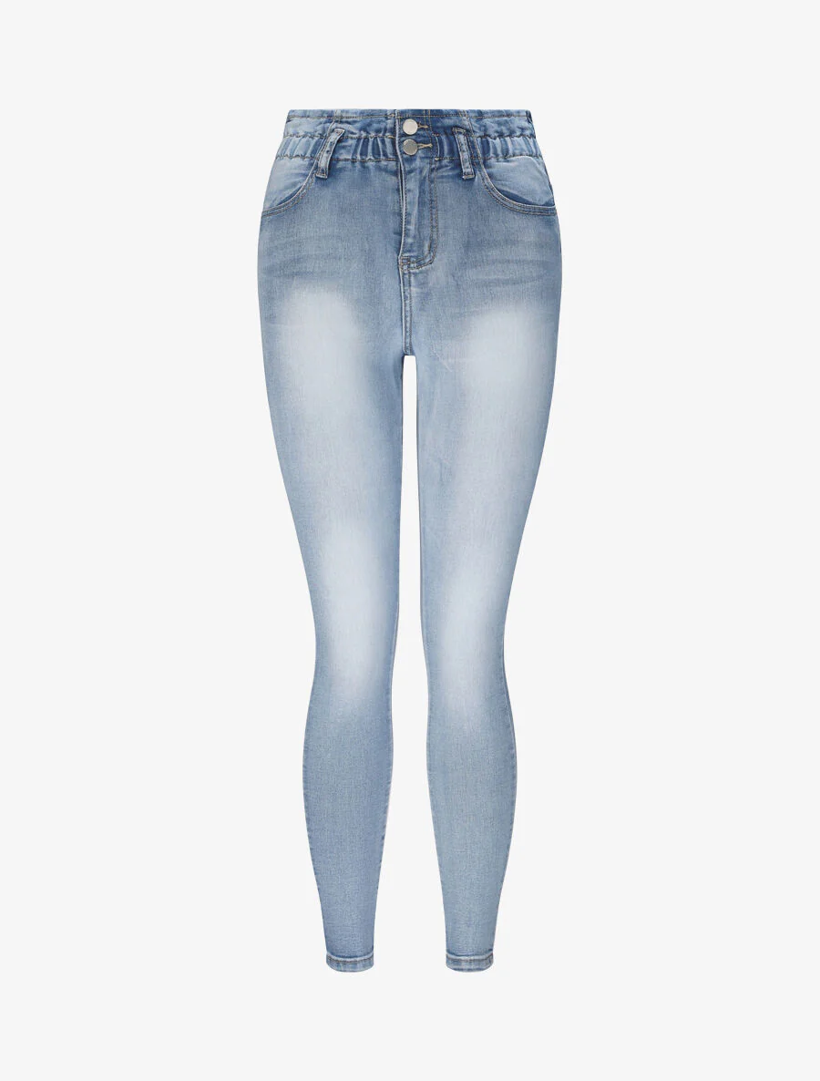 Jean slim délavé à taille standard élastiquée - Bleu clair