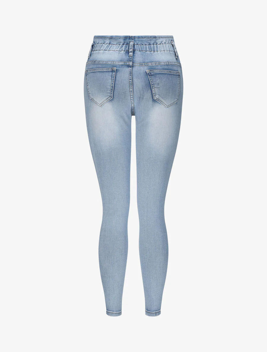 Jean slim délavé à taille standard élastiquée - Bleu clair - Image 2