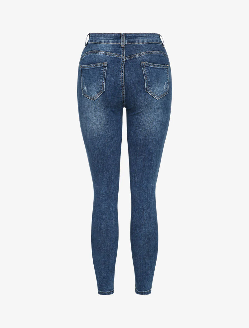 Jean slim délavé et griffé - Bleu denim - Image 2