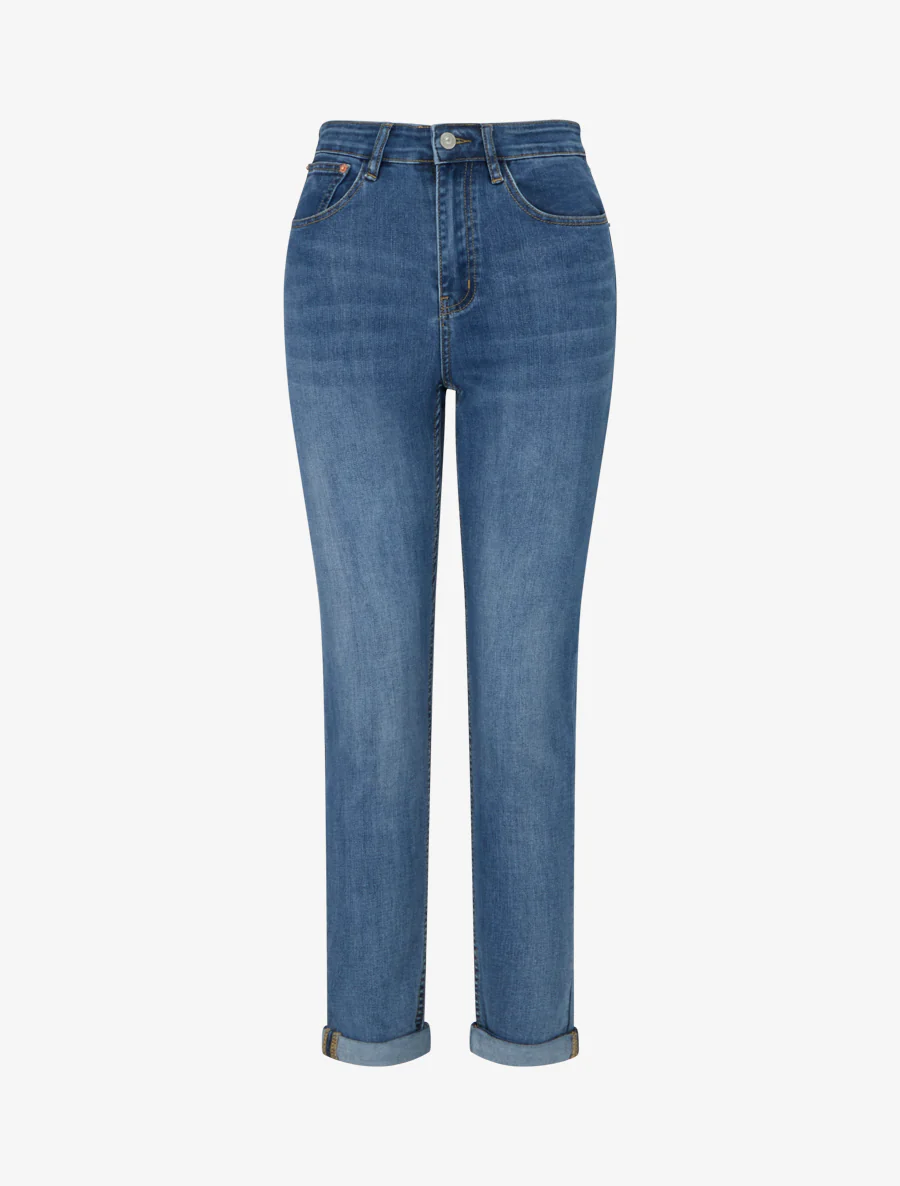 Jean slim délavé taille haute - Bleu