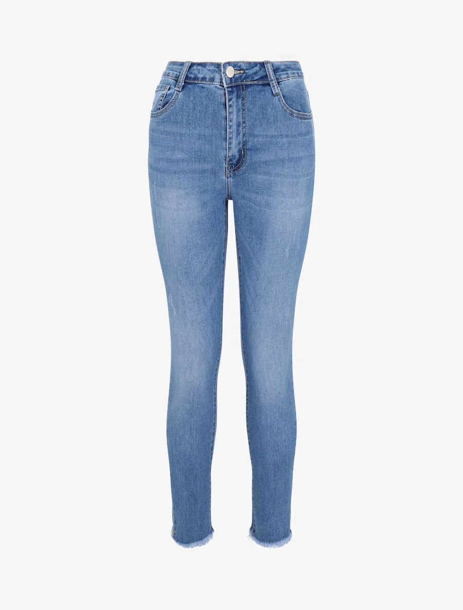 Jean slim grande taille à bords coupe franche - Bleu clair