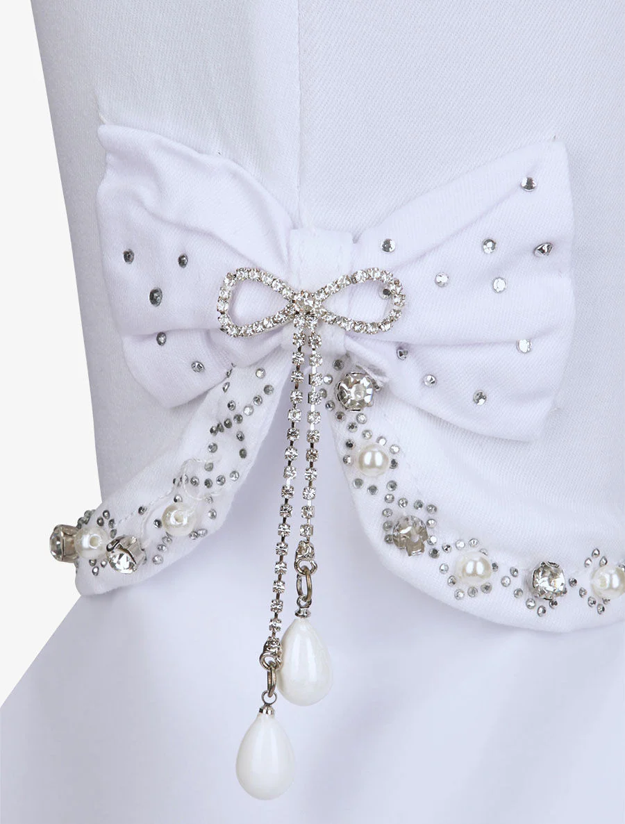 Jean slim orné de strass - Blanc - Image 3