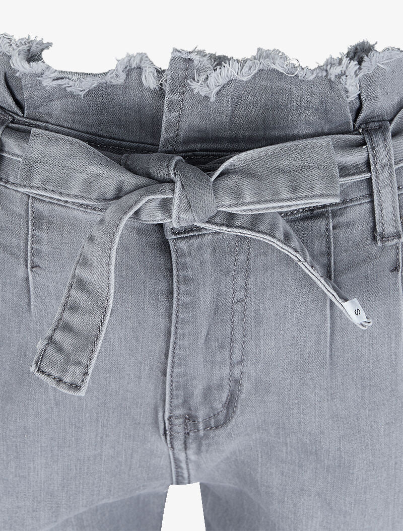 Jean slim paperbag à taille effilochée - Gris - Image 5
